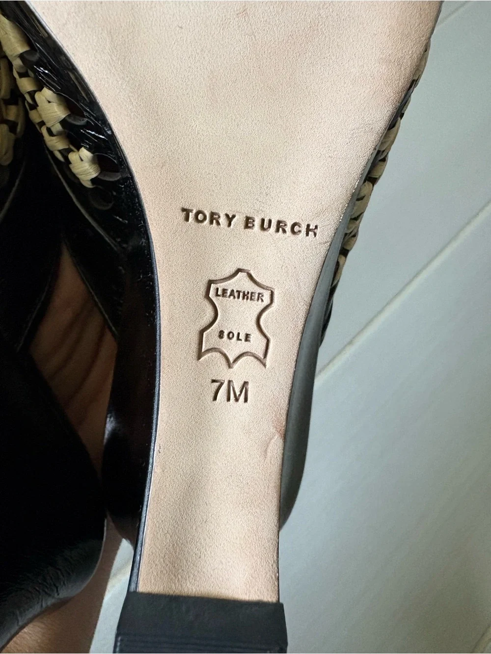 Tory Burch Black and Cream Woven Slide Sandals